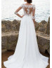 Ivory Lace Chiffon Slit Boho Beach Wedding Dress